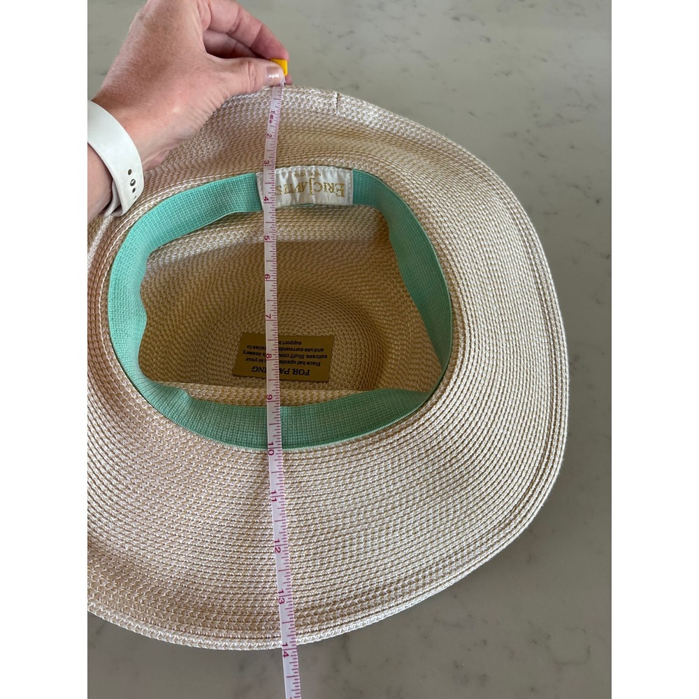 Eric Javits New York Squishee Straw Sun Hat Packable Cream Tan Wide Brim - Picture 7 of 8